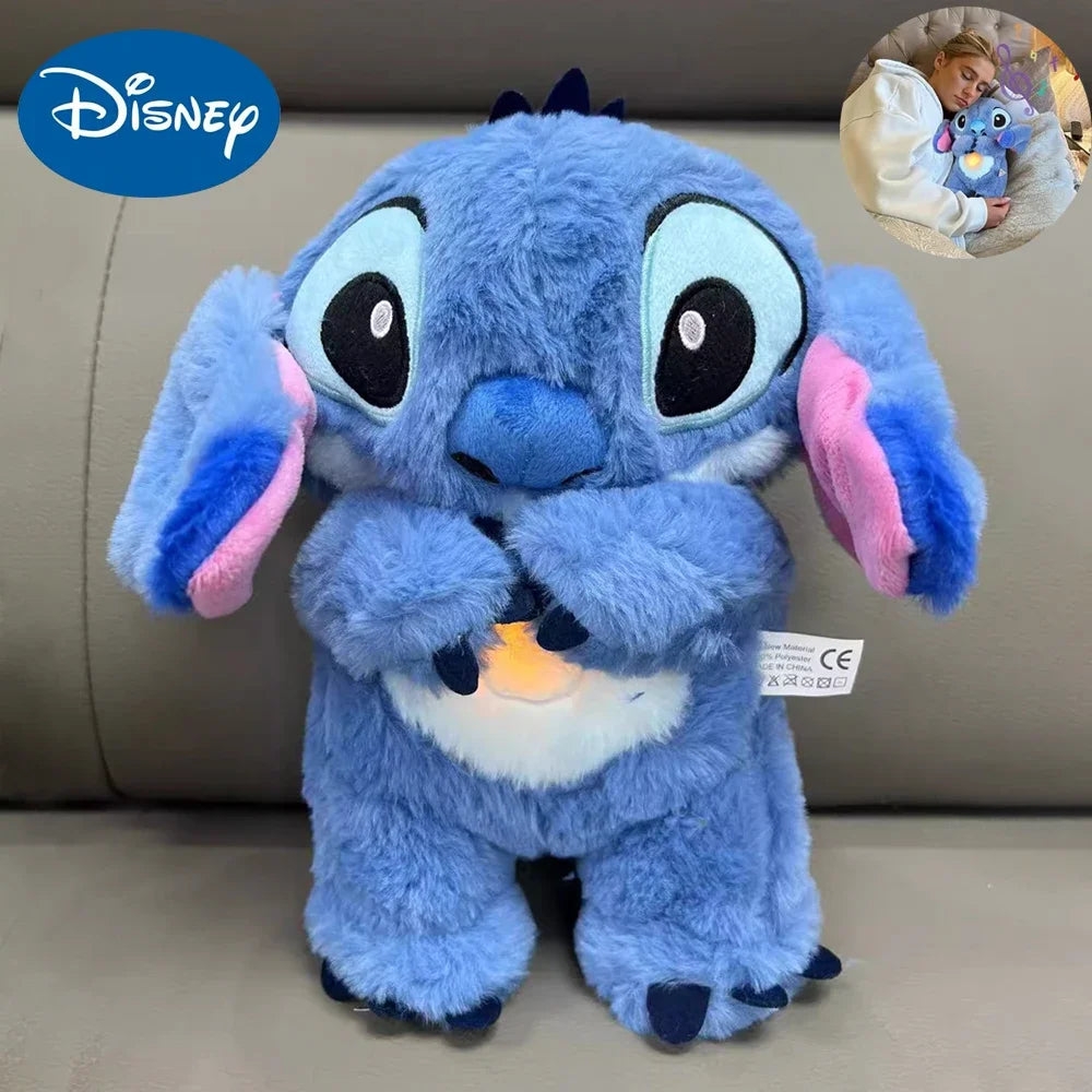 Disney Plush Doll Stitch Toy Sleeping Breathing Bear Plush Soothing Music Sleep Playmate Kawaii Light Child Plush Toy Kids Gift