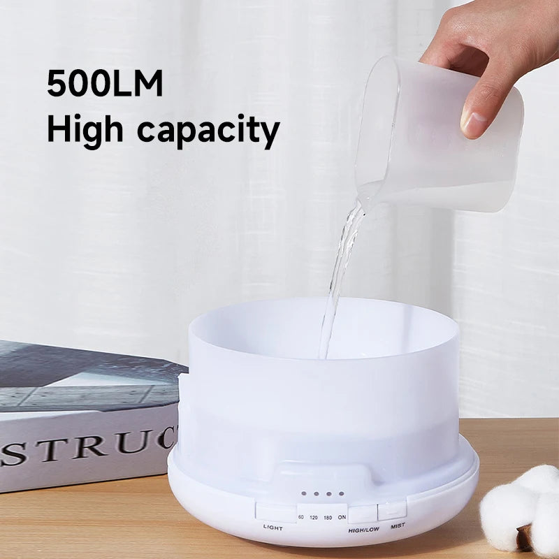 500ml Ultrasonic Air Humidifier Remote Control Essential Oil Diffuser Desktop Aroma Machine Scent Diffuser with LED Night Lights