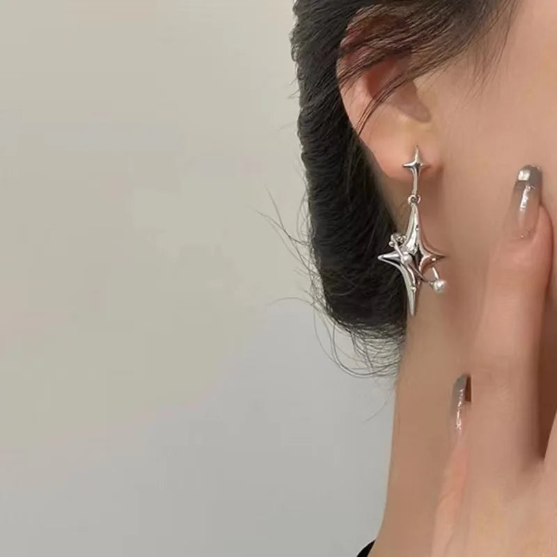 Cool Y2K Star Drop Earrings Hot Girl Harajuku Creative Planet Pearl Crystal Stars Earings Korean Fashion for Women Punk Jewelry