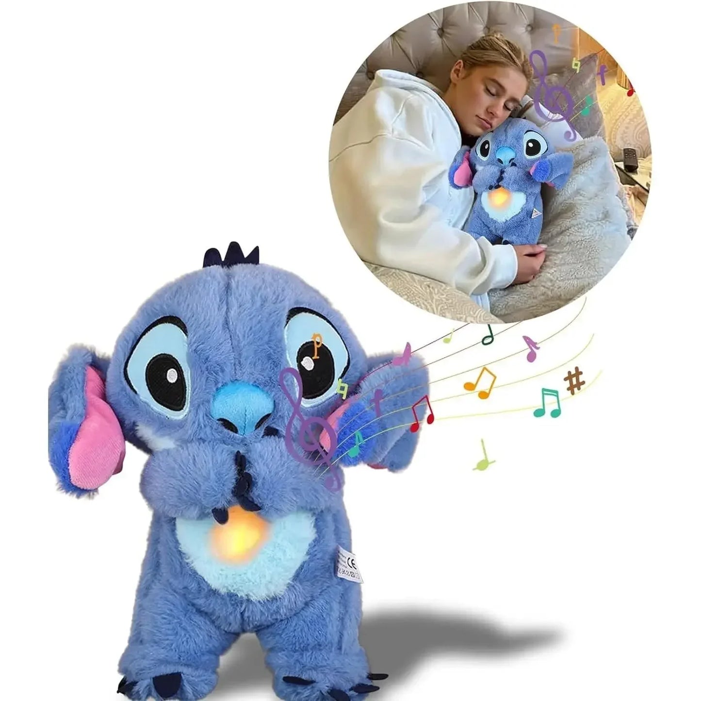 Disney Plush Doll Stitch Toy Sleeping Breathing Bear Plush Soothing Music Sleep Playmate Kawaii Light Child Plush Toy Kids Gift