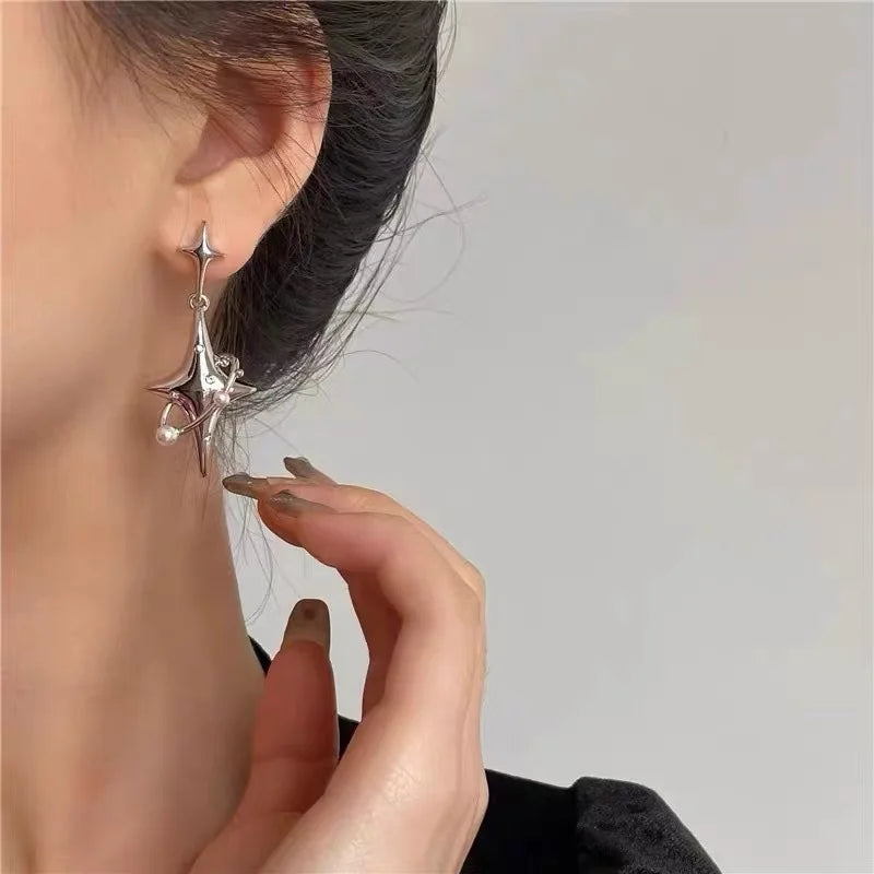 Cool Y2K Star Drop Earrings Hot Girl Harajuku Creative Planet Pearl Crystal Stars Earings Korean Fashion for Women Punk Jewelry