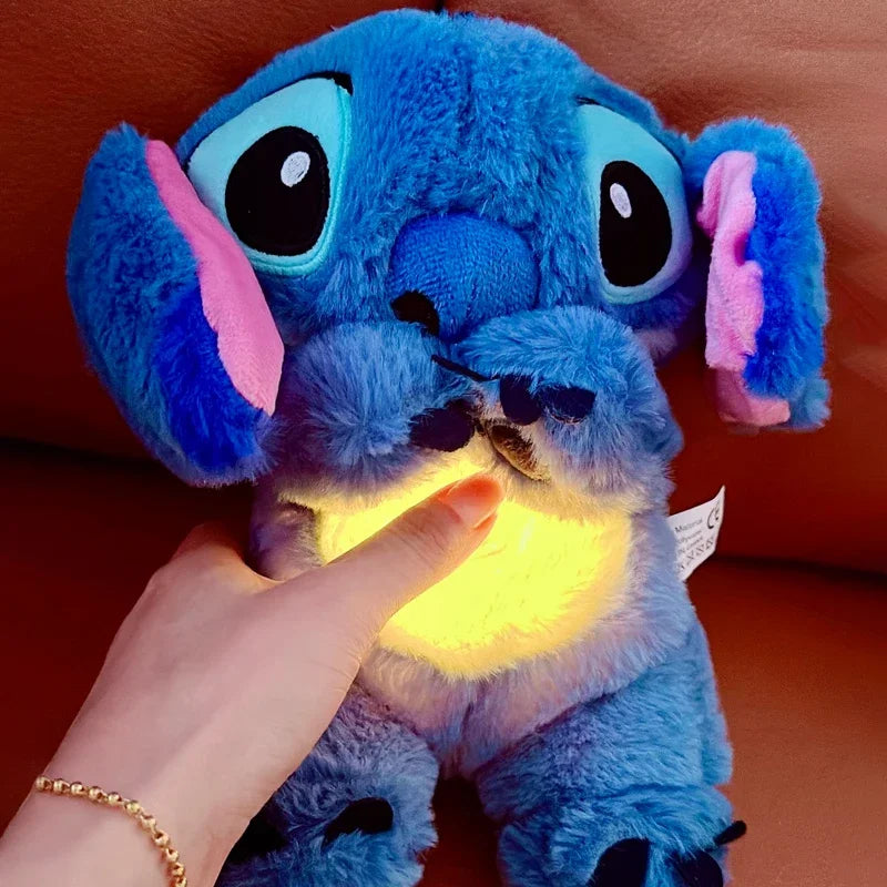 Disney Plush Doll Stitch Toy Sleeping Breathing Bear Plush Soothing Music Sleep Playmate Kawaii Light Child Plush Toy Kids Gift