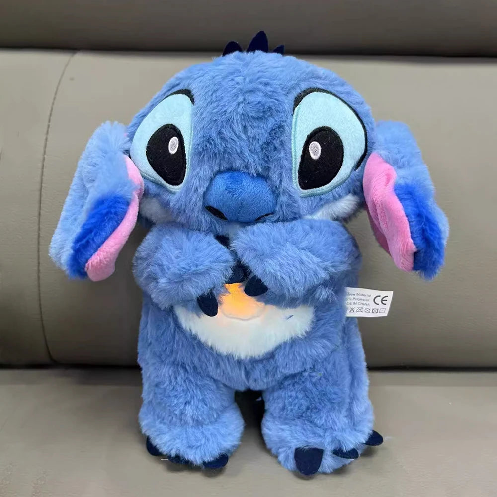 Disney Plush Doll Stitch Toy Sleeping Breathing Bear Plush Soothing Music Sleep Playmate Kawaii Light Child Plush Toy Kids Gift