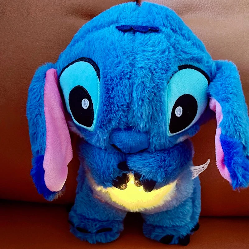 Disney Plush Doll Stitch Toy Sleeping Breathing Bear Plush Soothing Music Sleep Playmate Kawaii Light Child Plush Toy Kids Gift